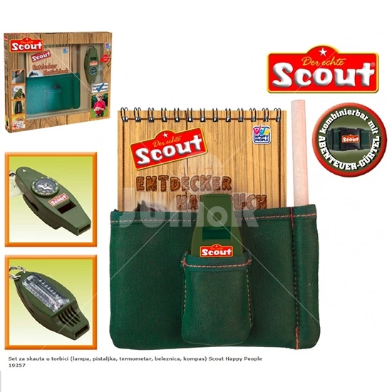 Set za skauta u torbici (Lampa, Pištaljka, termometar, beležnica, kompas) Scout happy